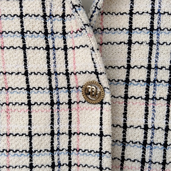 Maje Paris Ivory Tweed Blazer Gold Button Plaid Jacket Bouclé/Fringe TrimFR 34 - Picture 5 of 11